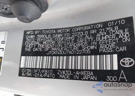 2010 Toyota Prius Iii из США, поврежденный, VIN JTDKN3DU7A0122705
